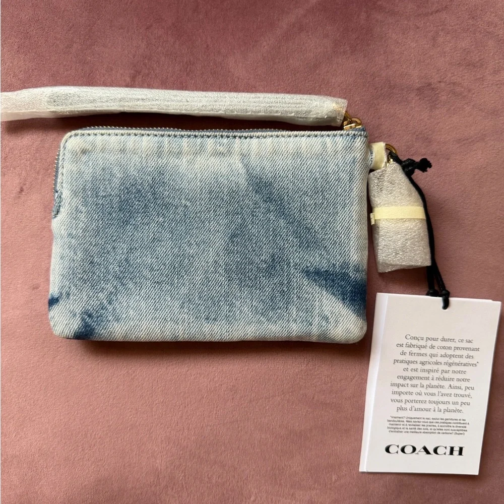 Coach Corner Zip Wristlet In Loved Denim with Charms - Picture 2 of 4